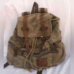 AUGUR Strauss Jans Canvas Leather Vintage Backpack School Hiking Travel *flaw